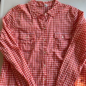 Orange and white gingham button down
